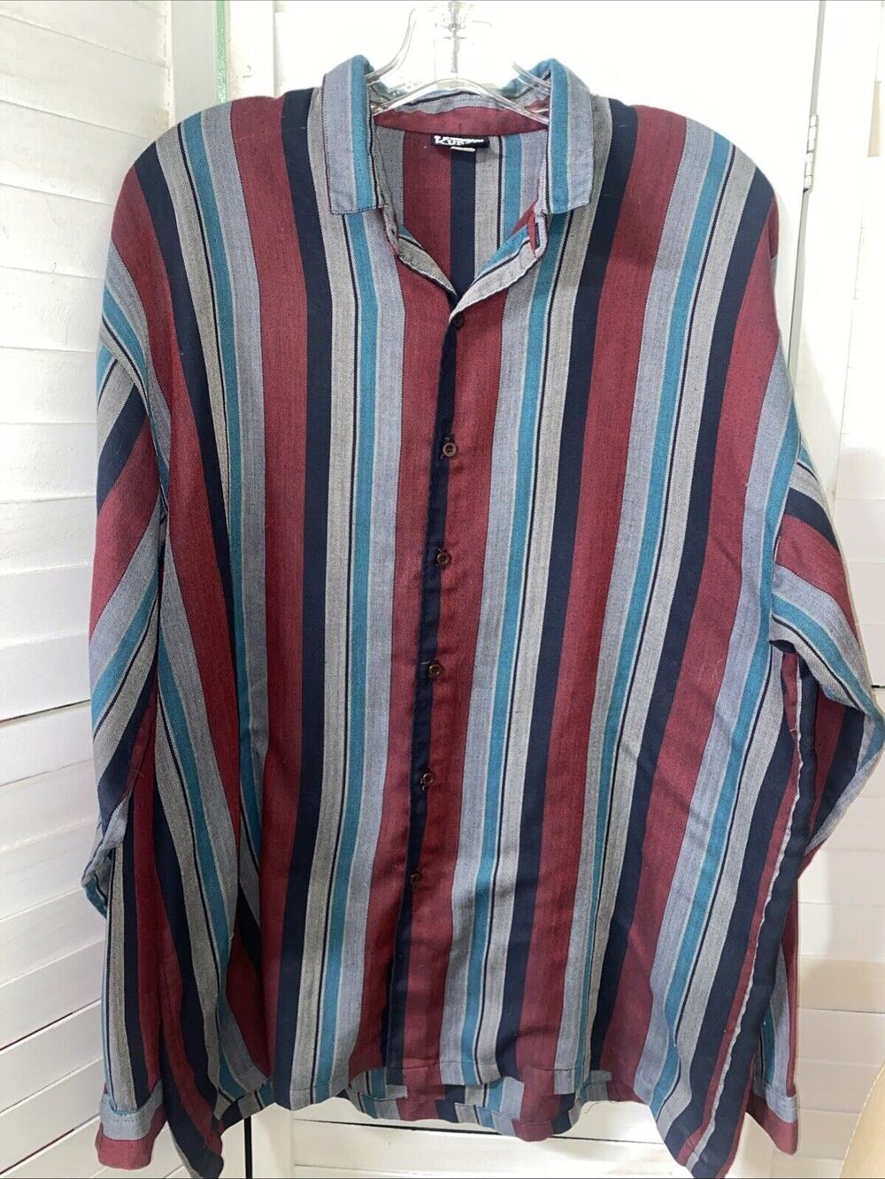 Vintage Kudos Shirt Men's Sz Large 44 Western Striped Long Sleeve Button Front